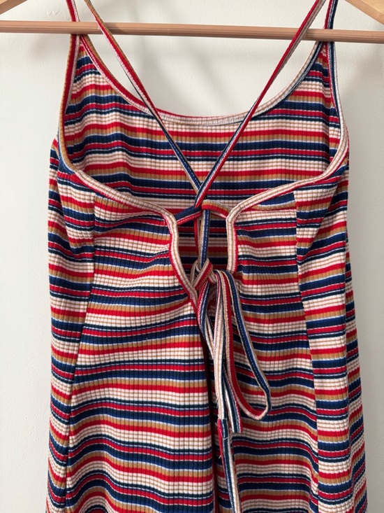 SHEIN Dresses & Skirts - SHEIN Striped Ribbed Midi Dress Small Red Blue White Tie Back Spaghetti Strap
